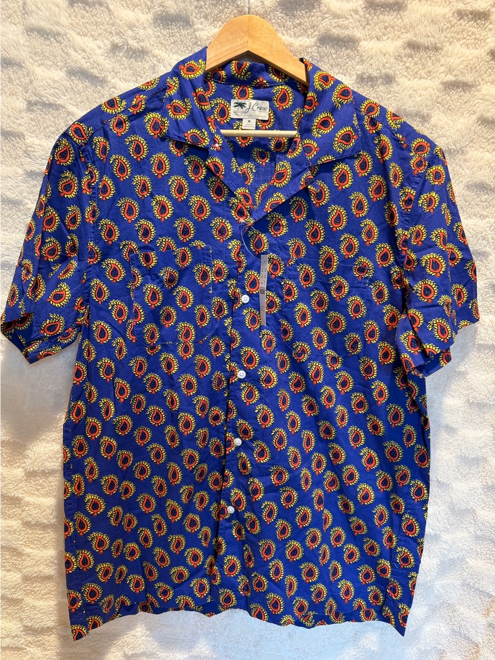 J Crew Men's Blue Short-Sleeve Vintage Paisley Printed Shirt 100% cotton